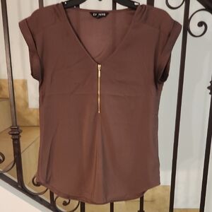 Express Mauve V-Neck Blouse with Gold Zipper